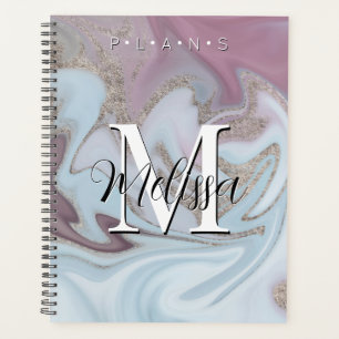 Blue Purple Gold Modern Monogram Abstract Planner