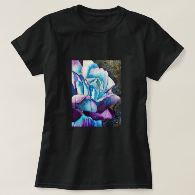 Blue purple gothic watercolor rose art T-Shirt (Design Front)