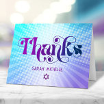 Blue Purple Gradient Bat Mitzvah Bold Retro Boho  Thank You Card<br><div class="desc">Make sure your favourite Bat Mitzvah shows her appreciation to all who supported her milestone event! Send out this fun, boho retro, personalised thank you card. Fun, trendy, bold purple and navy blue typography with modern sans serif typography overlay a background of pop light turquoise and purple ombre gradient rays...</div>