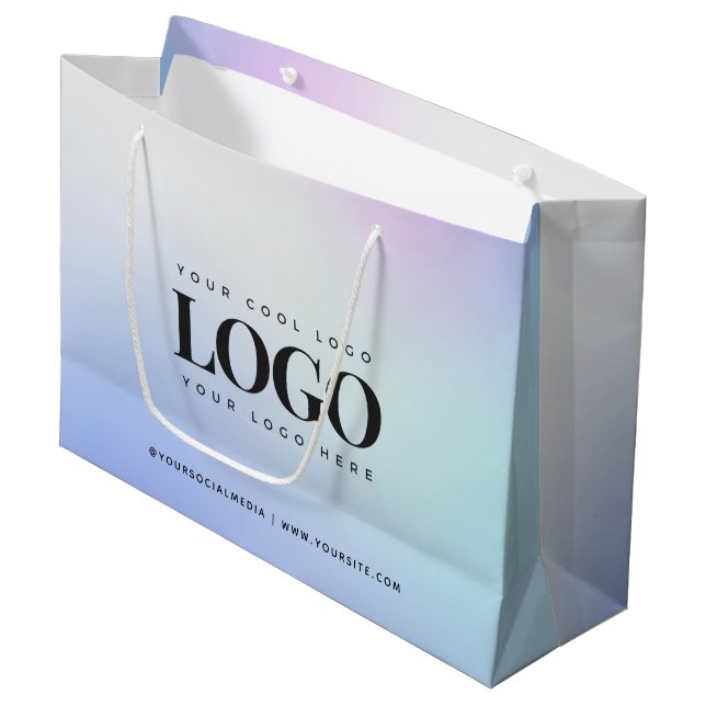 Blue Purple Gradient Custom Company Business Logo Large Gift Bag (Front Angled)