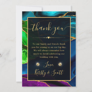 Blue, Purple & Green Agate & gold glitter Wedding Thank You Card