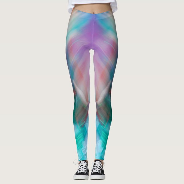 Blue purple green teal light streaks abstract bold leggings (Front)
