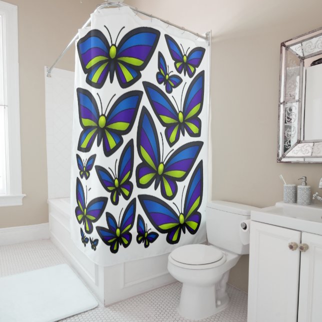 Blue Purple Green Wings Now Shower Curtain (In Situ)