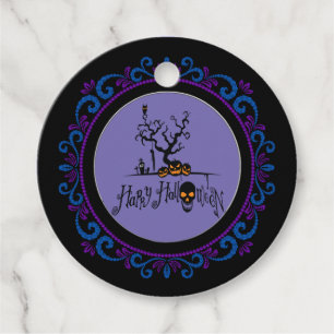 Blue Purple Happy Halloween Grave Yard Favour Tags