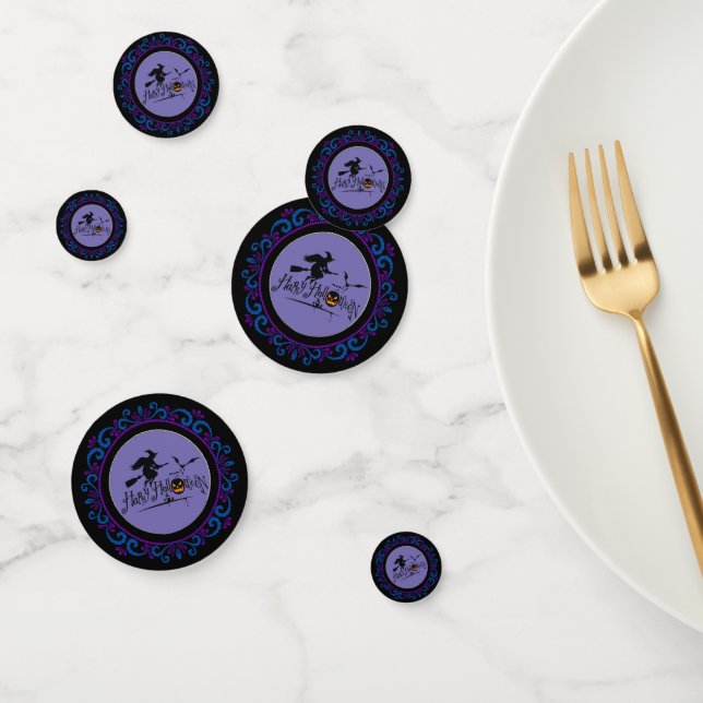 Blue Purple Happy Halloween Witch And Bats Confetti (Group)
