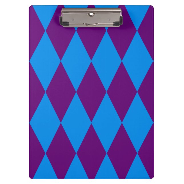 Blue Purple Harlequin Checkered Design  Clipboard (Front)