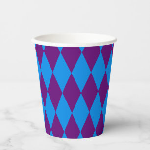 Blue Purple Harlequin Checkered Design Paper Cups