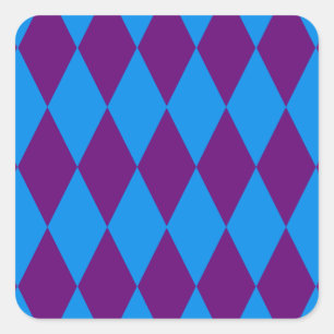 Blue Purple Harlequin Checkered Design Square Sticker
