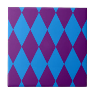 Blue Purple Harlequin Checkered Design Tile
