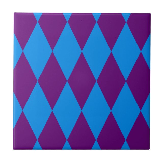 Blue Purple Harlequin Checkered Design  Tile (Front)