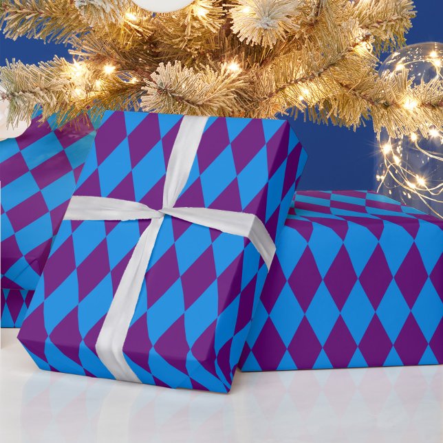 Blue Purple Harlequin Checkered Design  Wrapping Paper (Creator Uploaded)