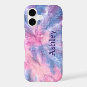 Blue Purple Ice Dye Swirl Name Phone Case