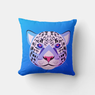Blue & Purple Leopard Head Throw Pillow