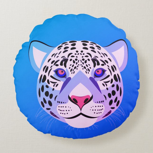 Blue & Purple Leopard Head Throw Pillow (Front)