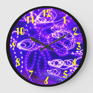Blue Purple Lights in Motion Large Clock