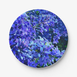 Blue purple lilacs romantic blue floral photo paper plate