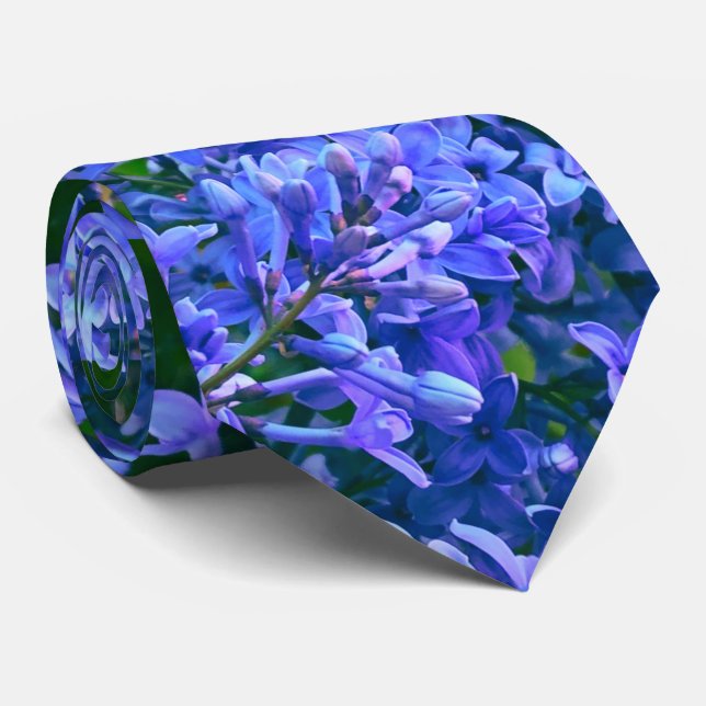 Blue purple lilacs romantic blue floral photo tie (Rolled)