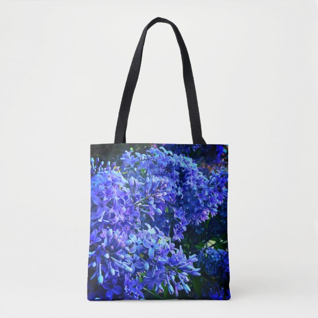 Blue purple lilacs romantic blue floral photo tote bag (Front)