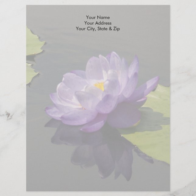 Blue Purple Lotus Waterlily Flower Letterhead (Front)