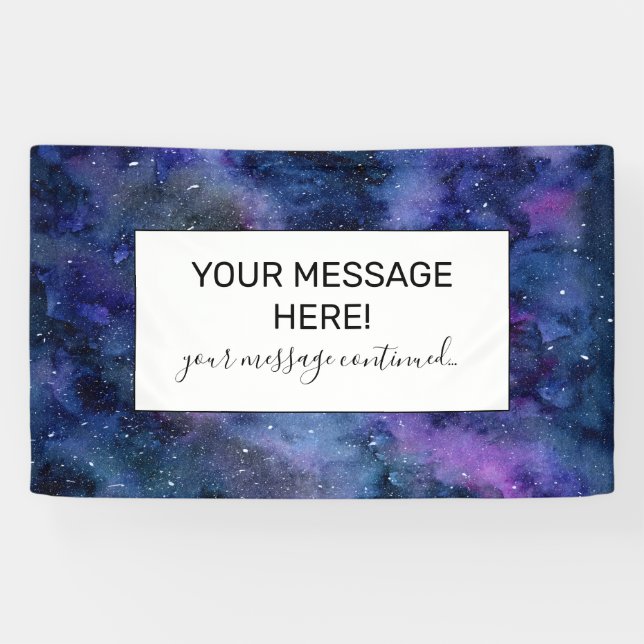 Blue Purple Majestic Starry Nebula Watercolor Banner (Horizontal)