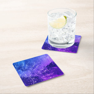 Blue Purple Mandala Clouds Boho Bohemian Square Paper Coaster