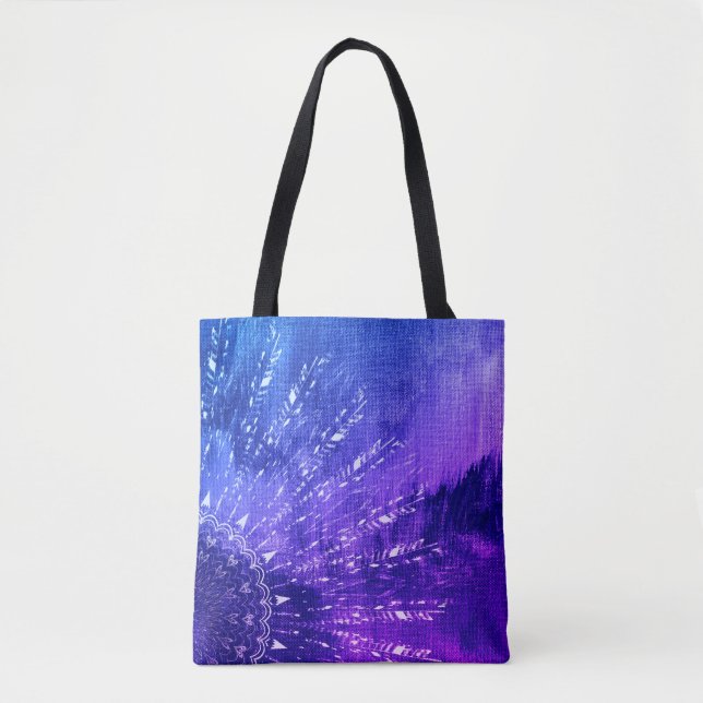 Blue Purple Mandala Clouds Boho Bohemian Tote Bag (Front)