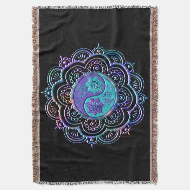 Blue & Purple Mandala Throw Blanket (Front Vertical)