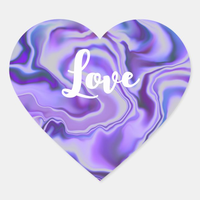 Blue & Purple Marble Digital Abstract Heart Sticker (Front)