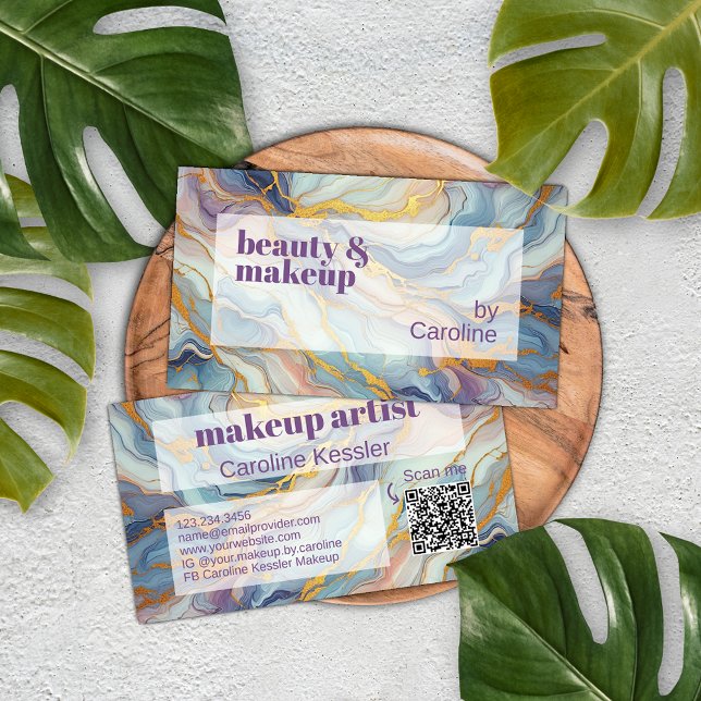 Blue Purple Mauve Pink Gold Marble Art Pattern Business Card (Creator Uploaded)