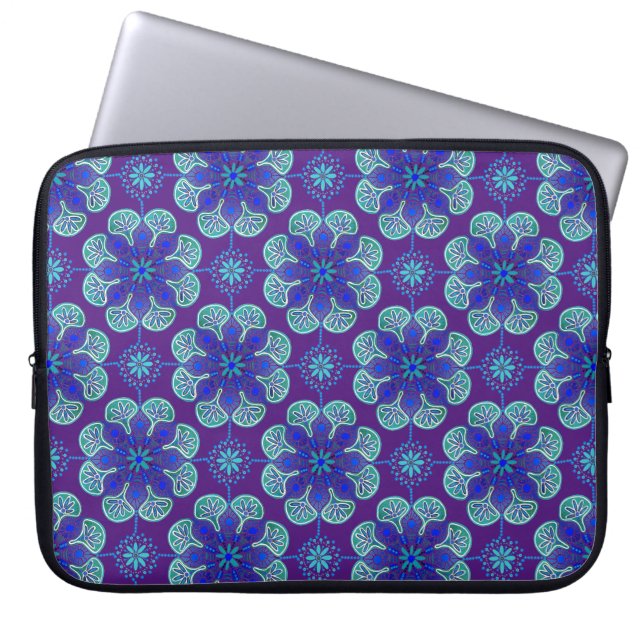 Blue Purple Medallions laptop sleeve (Front)