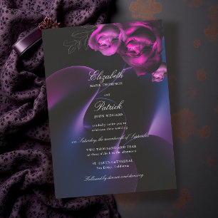 Blue Purple Moody Dark Modern Glam Elegant Wedding Invitation