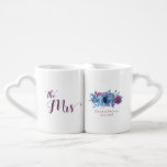 Blue Purple Moody Twilight Floral Happy Couple Coffee Mug Set<br><div class="desc">Beautiful as stand alone mugs,  this design also has a matching Wedding Suite! 
Celebrate your marriage every day with these nesting mugs! Or buy them as a gift for the happy couple! Customise with your own dates and font choices.</div>