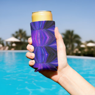 Blue purple neon abstract textured print seltzer can cooler