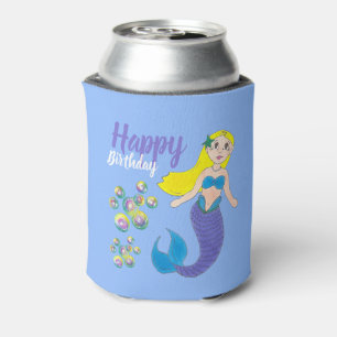 Blue Purple Ocean Mermaid Bubbles Birthday Party Can Cooler