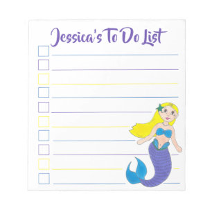 Blue Purple Ocean Mermaid Personalised To Do List Notepad