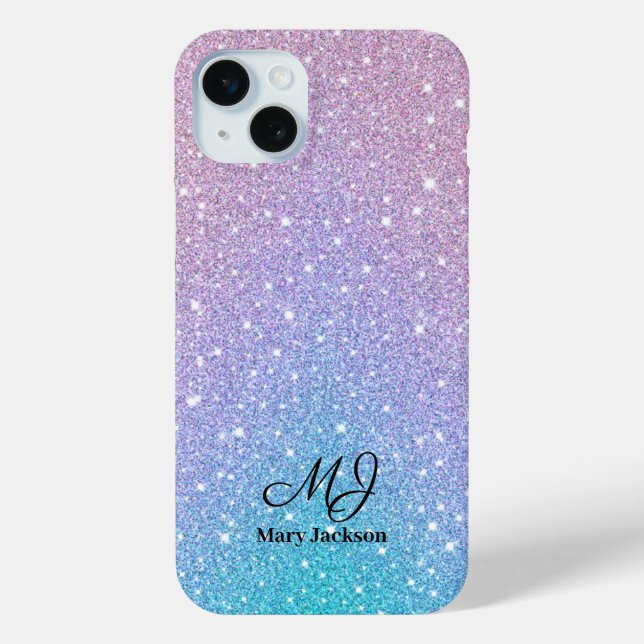Blue Purple Ombre Glitter Personalised Case-Mate iPhone Case (Back)