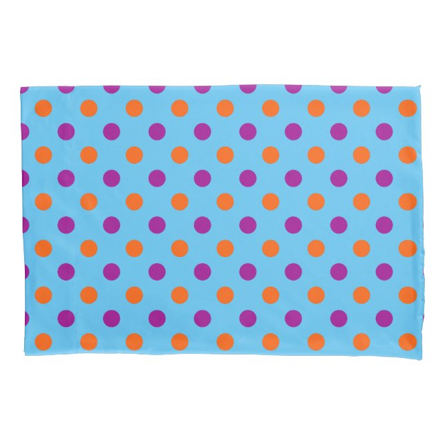 Blue Purple Orange Polka Dot Pattern Pillowcase (Front)