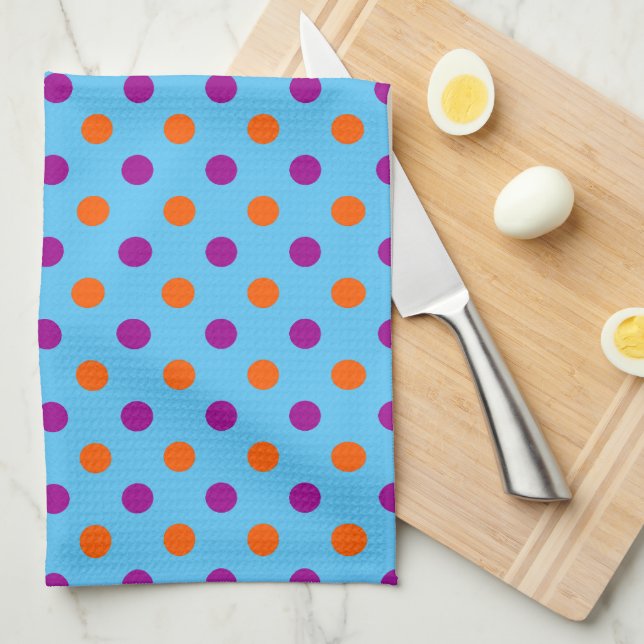 Blue Purple Orange Polka Dot Pattern Tea Towel (Quarter Fold)