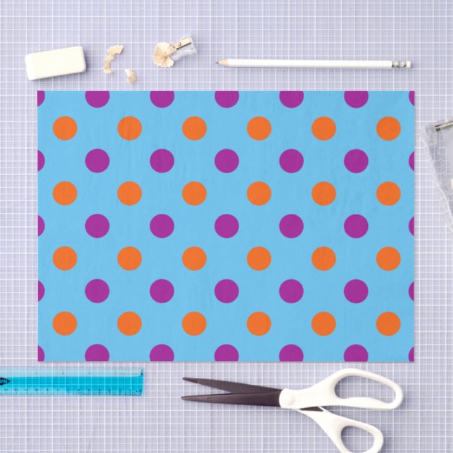 Blue Purple Orange Polka Dot Pattern Tissue Paper (Craft)