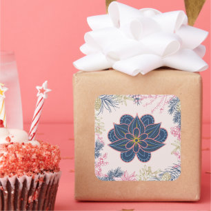 Blue & Purple Paisley Bloom Square Sticker