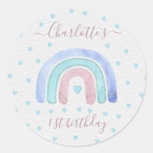 Blue Purple Pastel Rainbow First Birthday Classic Round Sticker