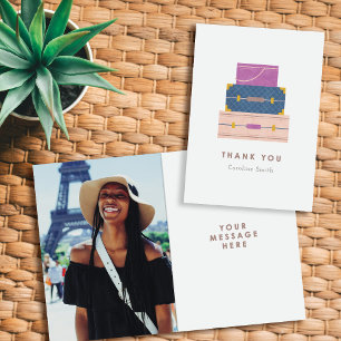 Blue Purple Peach Luggage Farewell Thank You Card