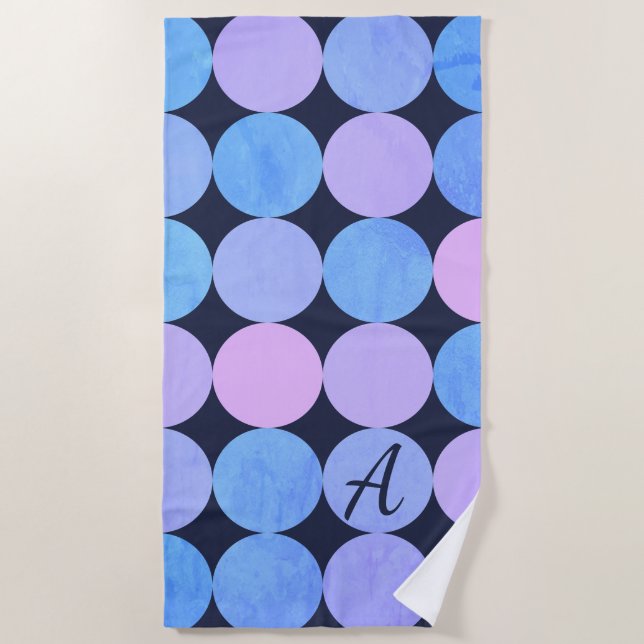 Blue Purple & Pink Circles Monogram Beach Towel (Front)