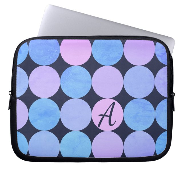 Blue Purple & Pink Circles Monogram Laptop Sleeve (Front)