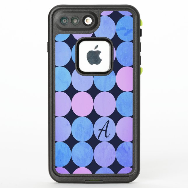 Blue Purple & Pink Circles Monogram LifeProof iPhone Case (Back)