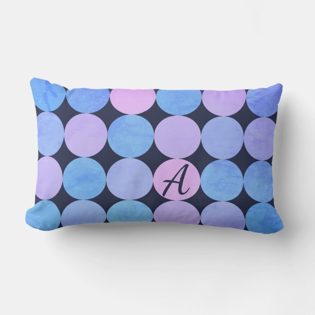 Blue Purple & Pink Circles Monogram Lumbar Cushion (Front)
