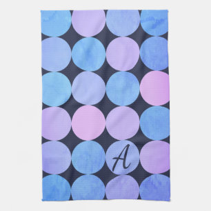 Blue Purple & Pink Circles Monogram Tea Towel