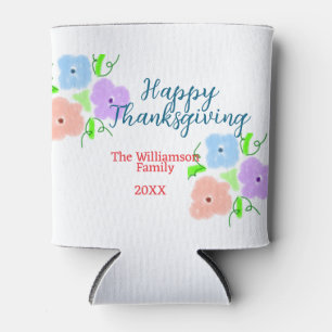 Blue purple pink happy thanksgiving add family n can cooler