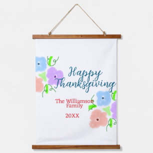 Blue purple pink happy thanksgiving add family n hanging tapestry