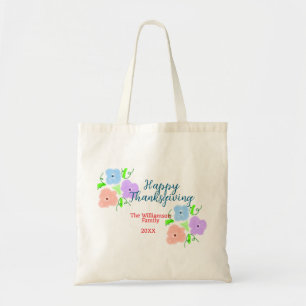 Blue purple pink happy thanksgiving add family n tote bag